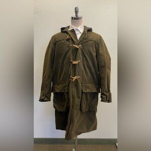 Barbour Made in England Hooded Toggle Wax Duffle Coat in Olive Size XL